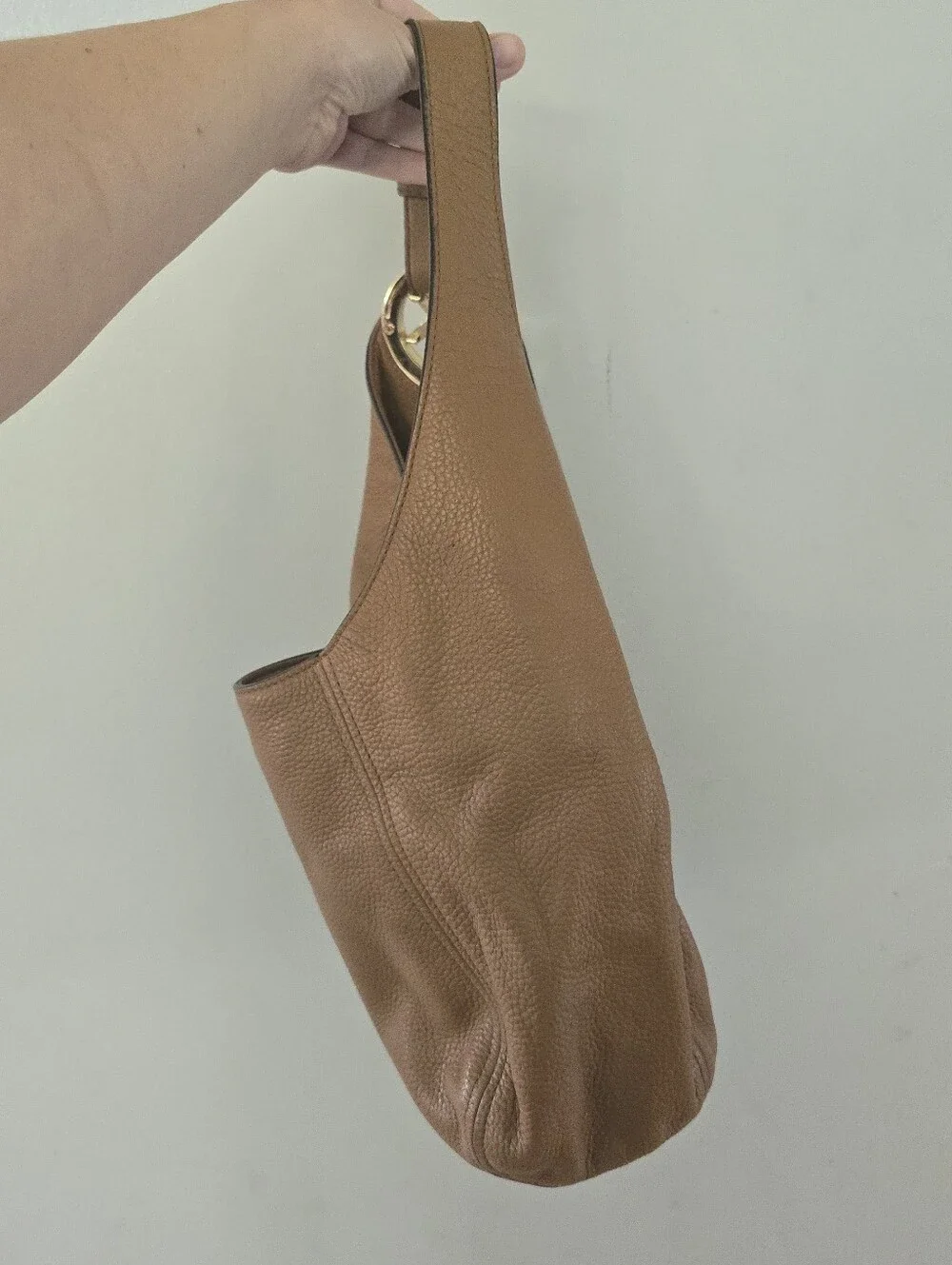 Michael Kors Tan Pebbled Leather Hobo with Gold Logo Charm